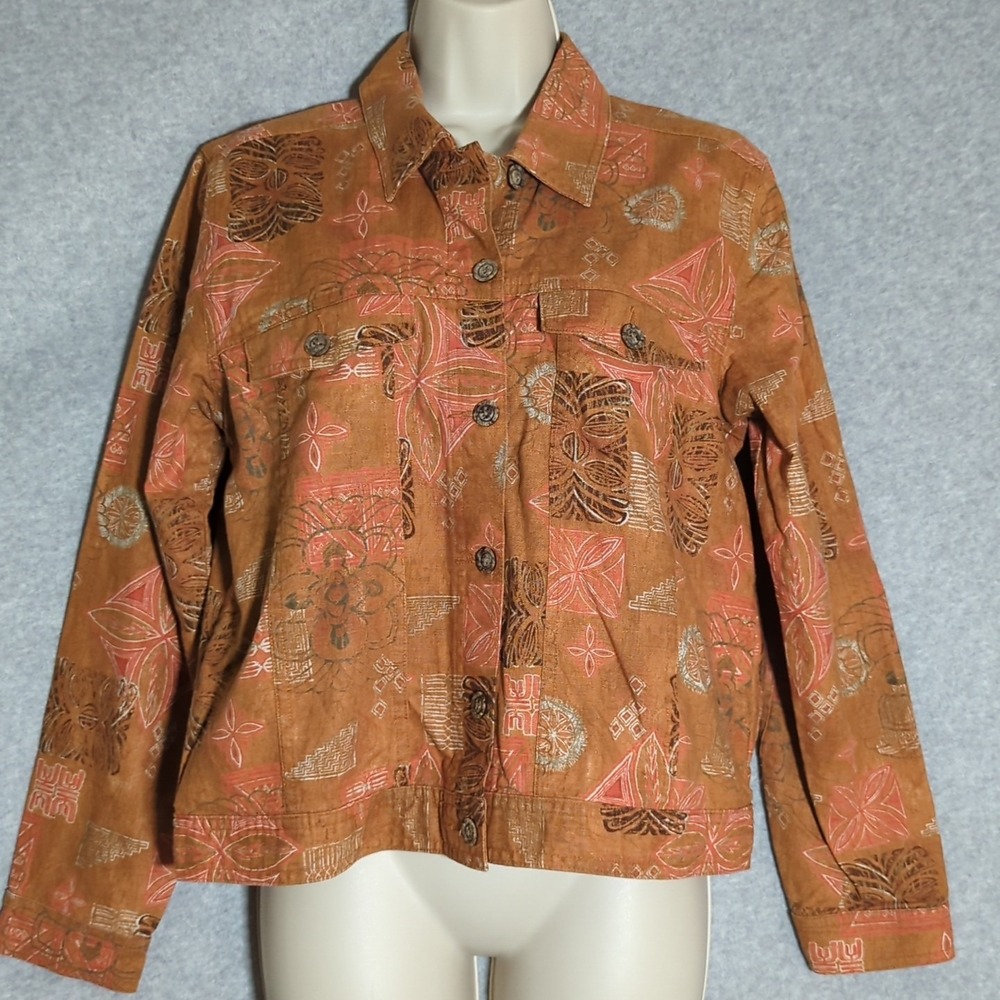 Christopher & Banks Jacket Small Rust Brown Linen Cotton Blend Button-Front